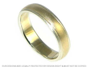 Chris' 9ct white and yellow gold wedding ring with an unusual finish