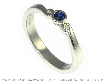 James and Gill's white gold, diamond and sapphire engagement ring.