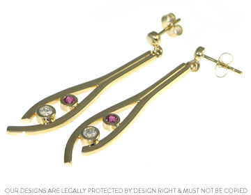 Sally's yellow gold, diamond and ruby earrings to go with her bespoke bracelet