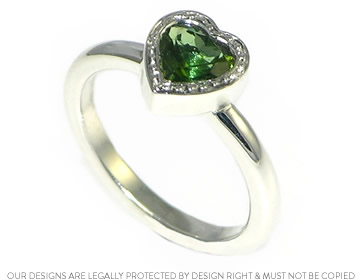 Sterling Silver ring with a 0.59ct heart shaped green tourmaline 