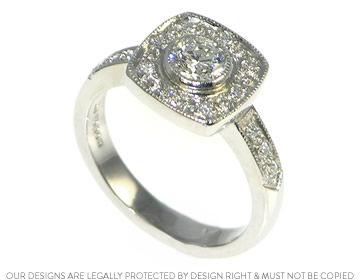 Bespoke cluster style palladium engagement ring 