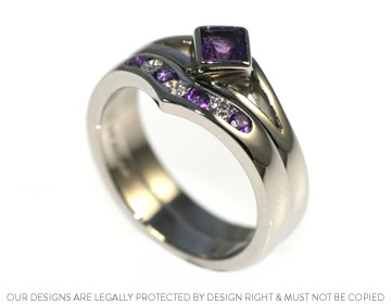 Sophie's amethyst and diamond channel set wedding ring