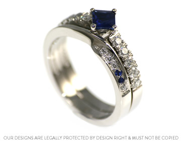 Mobius twist style palladium wedding ring with sapphires and diamonds