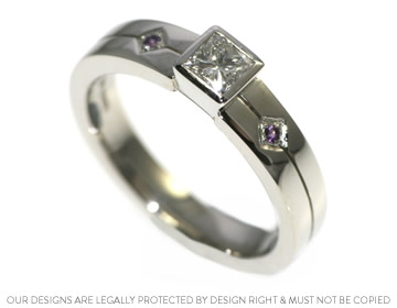 Laurie's diamond engagement ring with a hint of purple