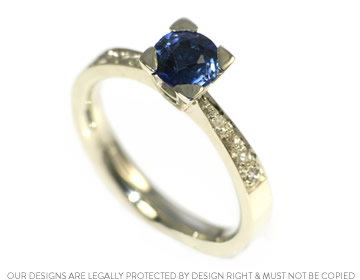 Rita's engagement ring using her own blue sapphire and diamonds