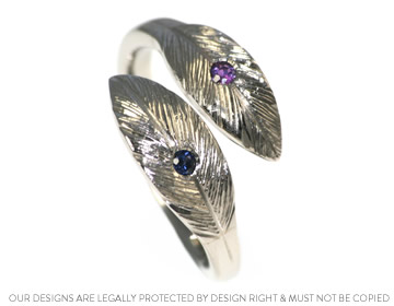 Oanh's feather inspired engagement ring with sapphires