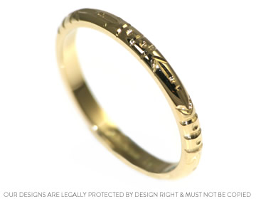 Meera's beautiful engraved wedding ring handcrafted in yellow gold