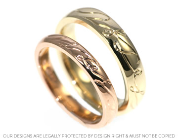 Paul and Aleks' unusual engraved wedding rings