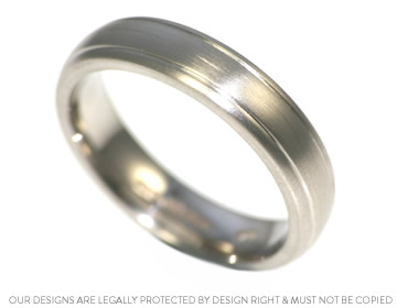 James' satin wedding ring with simple engraved detail