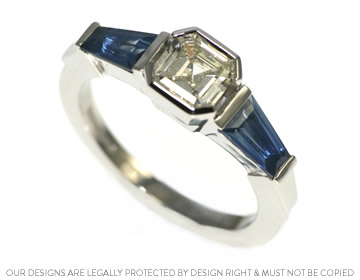 Bodil's Art Deco influenced diamond and sapphire engagement ring