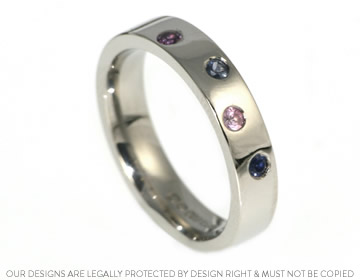 Suzanne's unique palladium and sapphire eternity ring