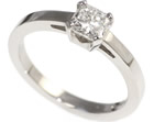 mary's platinum engagement ring with a radiant cut diamond
