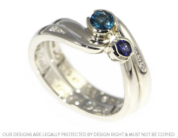 Kathryn's unique handmade white gold and sapphire wedding ring