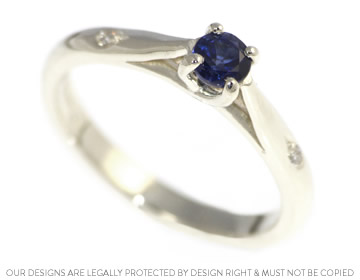 Elle's unique 9ct Fairtrade white gold and sapphire engagement ring