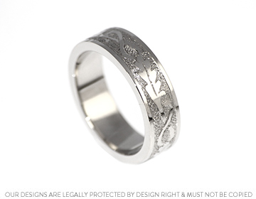 Andy's oak leaf relief engraved palladium wedding ring