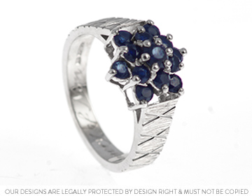 Sarah's unique white gold and sapphire ring