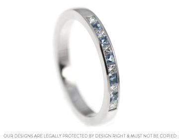 Helen's palladium eternity ring with aquamarine's and diamonds