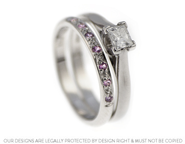 Abby's palladium and purple sapphire wedding ring