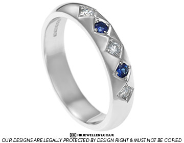 Striking diamond and sapphire 9ct white gold eternity ring