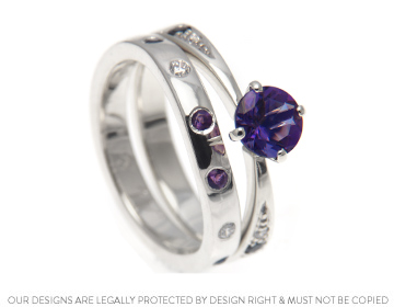 Joanne's white gold, sapphire, amethyst and diamond wedding ring