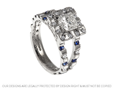 Kim's white gold, diamond and sapphire engagement ring