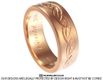 James rose gold wedding ring with  Celtic inspired engraving