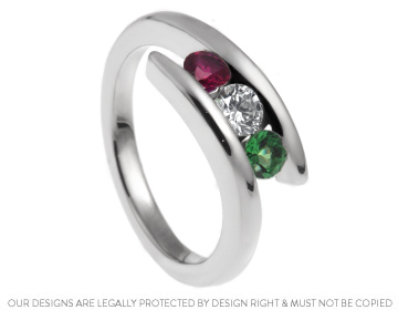 Beautiful diamond, ruby and tsavorite engagement ring