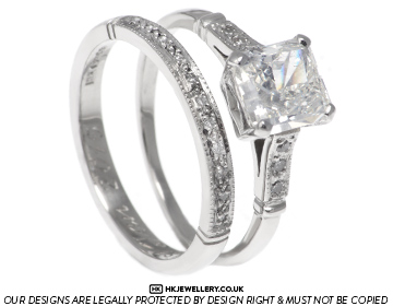 Rachel's beautiful platinum and pave set diamond wedding ring