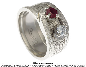 Christine's unique handmade 9ct white gold Ruby anniversary ring