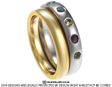 Rachel's white gold and coloured gemstone eternity ring