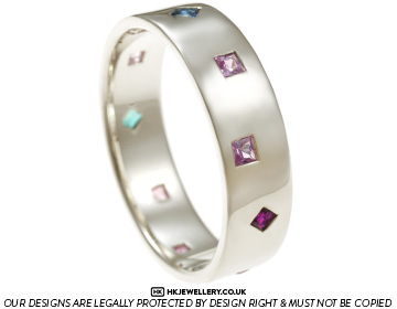 Julia's white gold sapphire ruby and alexandrite eternity ring