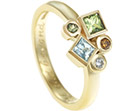 emma's yellow gold, blue and green gemstone eternity ring