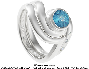 Laura's zircon wave inspired engagement and wedding ring set