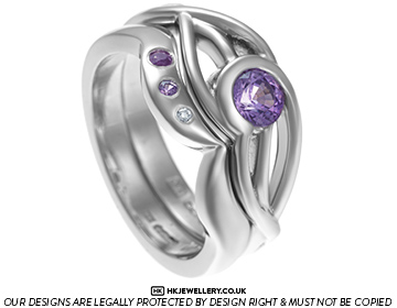 Louise's platinum, lilac sapphire and diamond wedding ring