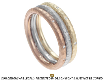 Diamond stacking ring set in palladium, 9ct yellow and rose gold