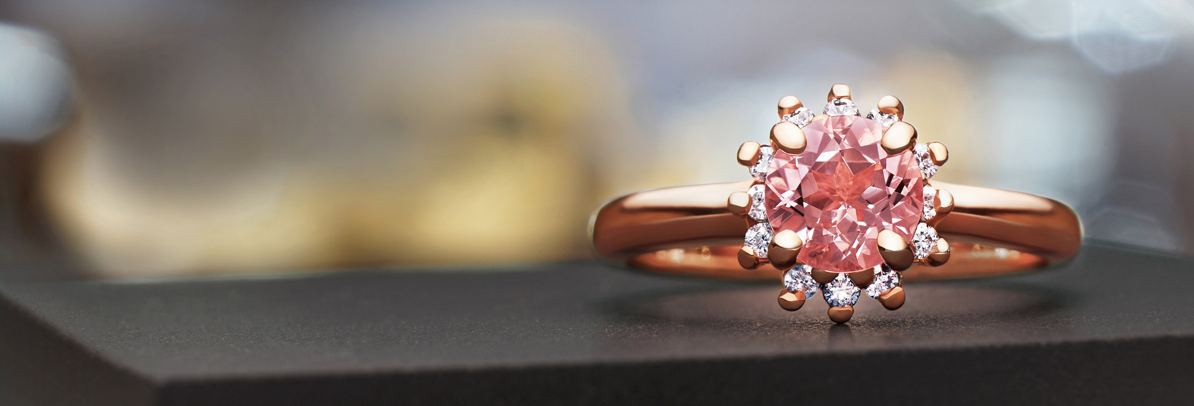 Floral 0.59ct morganite and 0.20ct diamond 9ct rose gold engagement ring