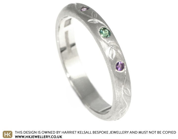 Vine inspired amethyst and alexandrite engagement ring