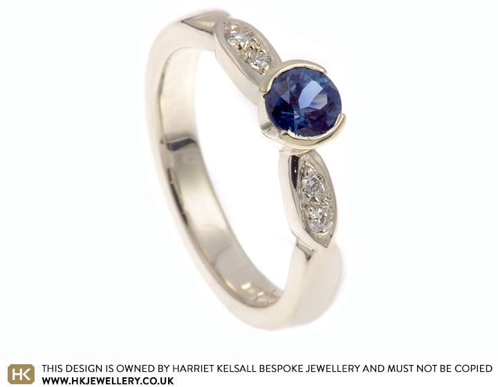 Flower inspired blue spinel and diamond engagement ring