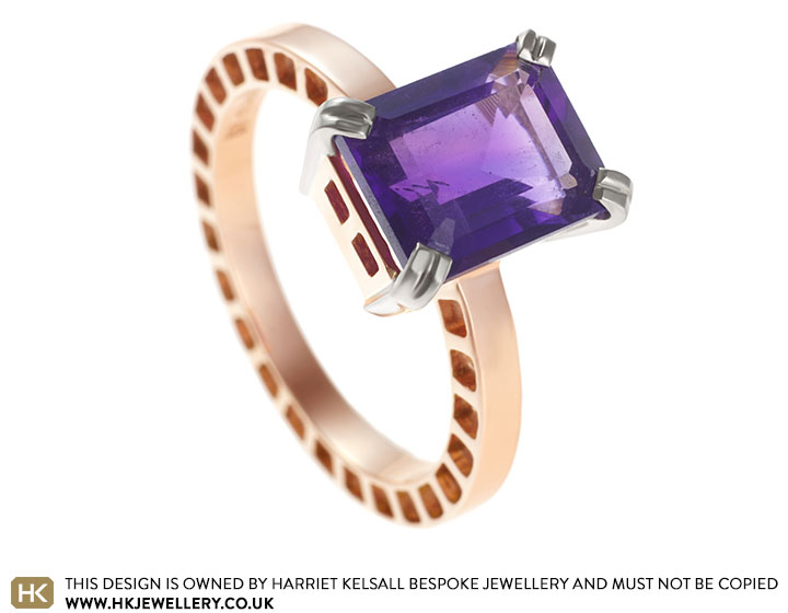 Fairtrade rose and white gold ring with 2.49 carat amethyst