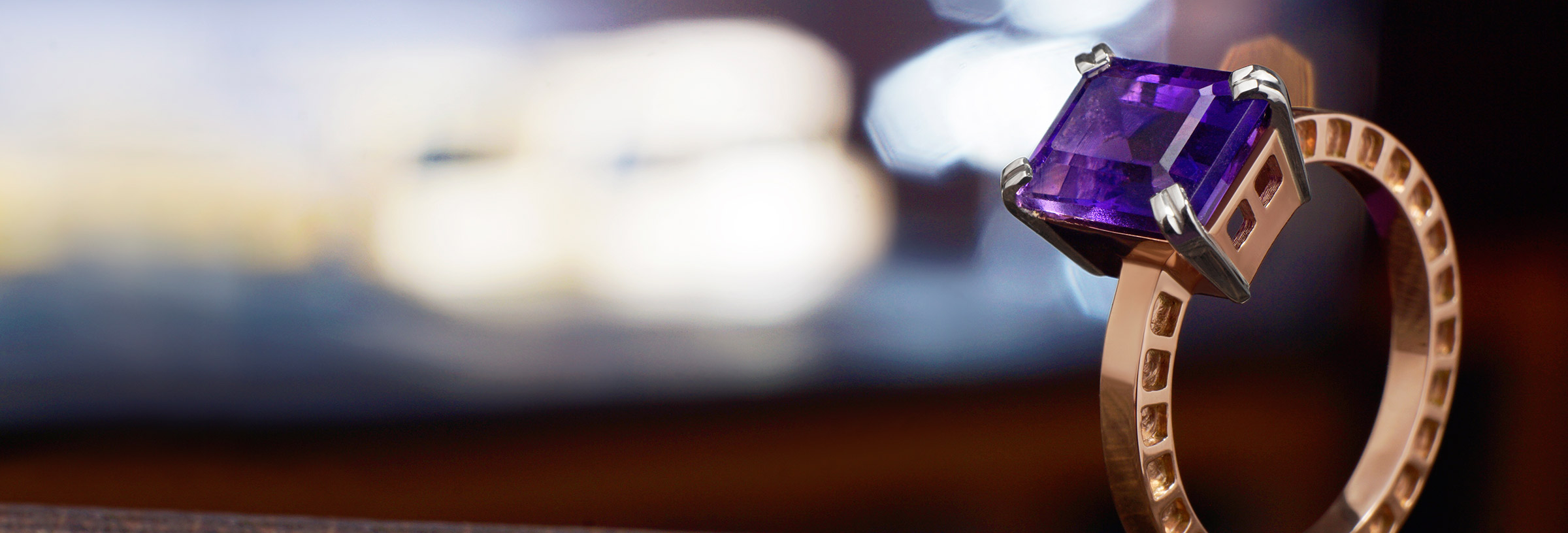 Fairtrade 9ct rose and 18ct white gold ring with 2.49 carat amethyst
