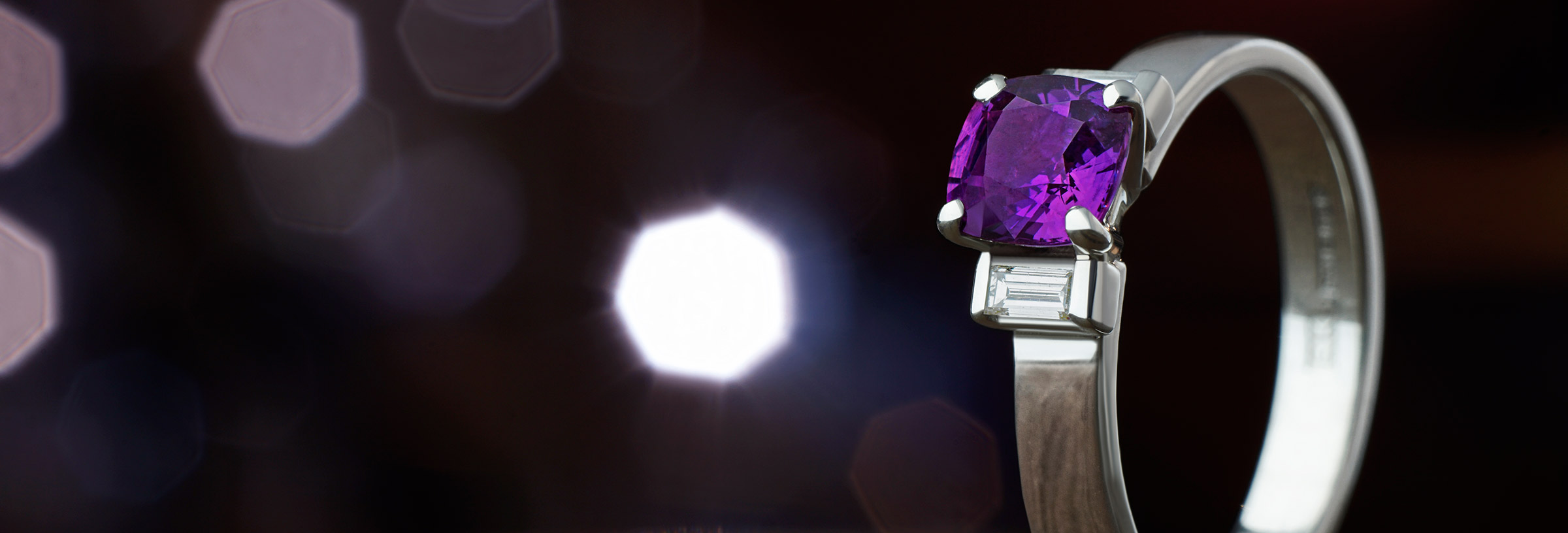 Cushion cut 0.96ct pink sapphire, diamond and 9ct white gold engagement ring
