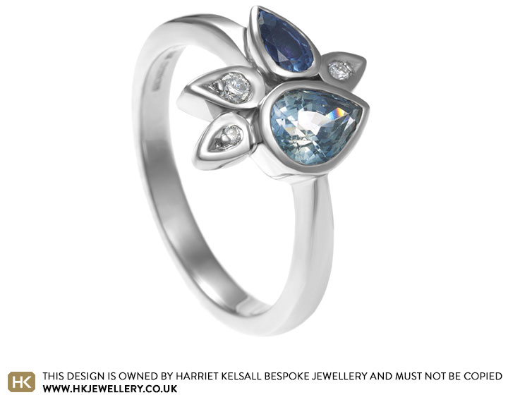 India inspired palladium engagement ring with sapphires totalling 1 ...