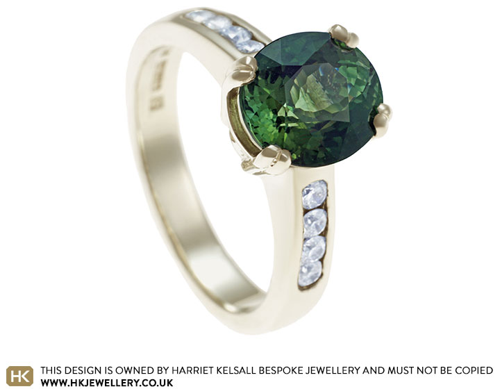 Gorgeous Three-Stone Green Tourmaline Diamond Ring - Alexis Kletjian