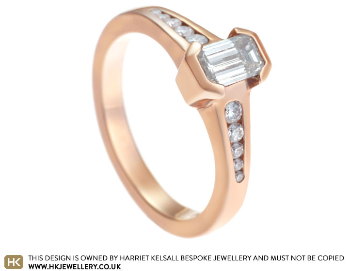 Art deco inspired 0.79ct diamond and Fairtrade 9ct rose gold engagement ring