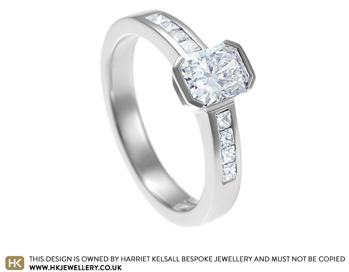 Platinum engagement ring with radiant and princess cut diamonds, totalling 0.99ct  