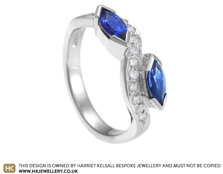 Mountains and lakes inspired palladium, 0.93ct sapphire and 0.30ct diamond ring