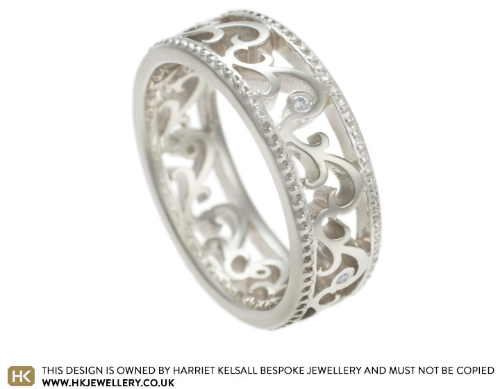 Filigree inspired 9ct white gold and diamond eternity ring