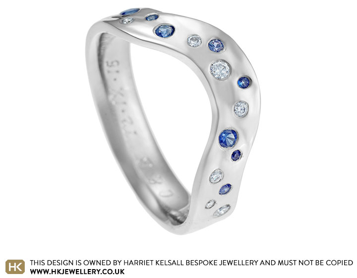 Carol's fitted palladium sapphire and diamond wedding ring