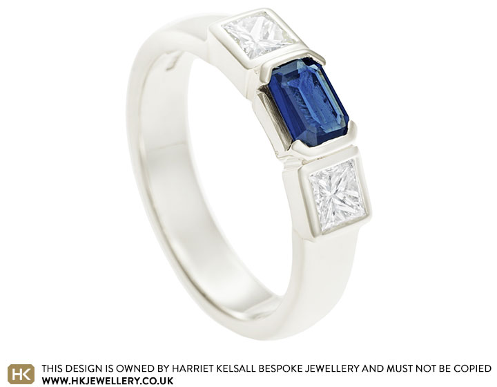 Dianne's bespoke handmade sapphire and diamond engagement ring