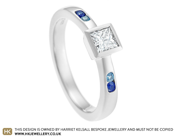 Nicky's 0.31ct princess cut diamond and sapphire engagement ring